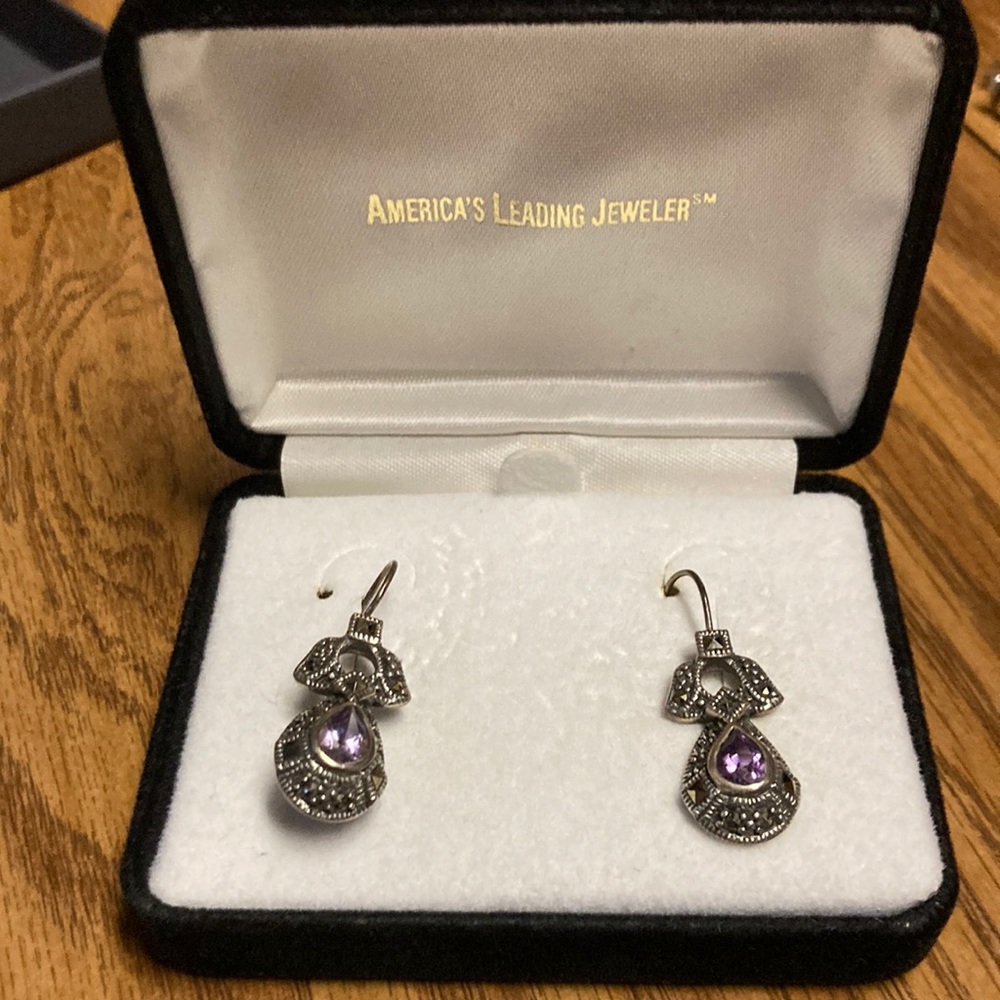 Vintage Amethyst stone with silver earrings